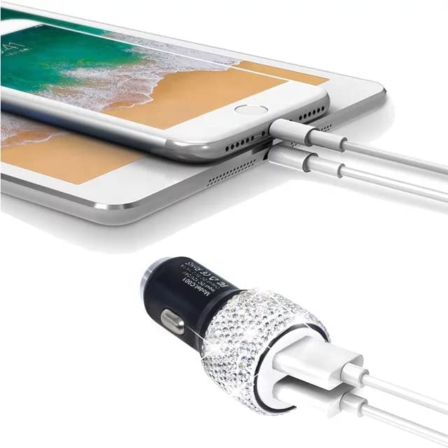 Dual USB Car Charger Handmade Rhinestones Crystal Car Decor - CarsBling - Best Car Gifts & Accessories