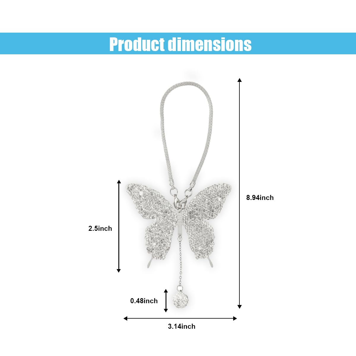 Sparkling Butterfly Rearview Mirror Pendant