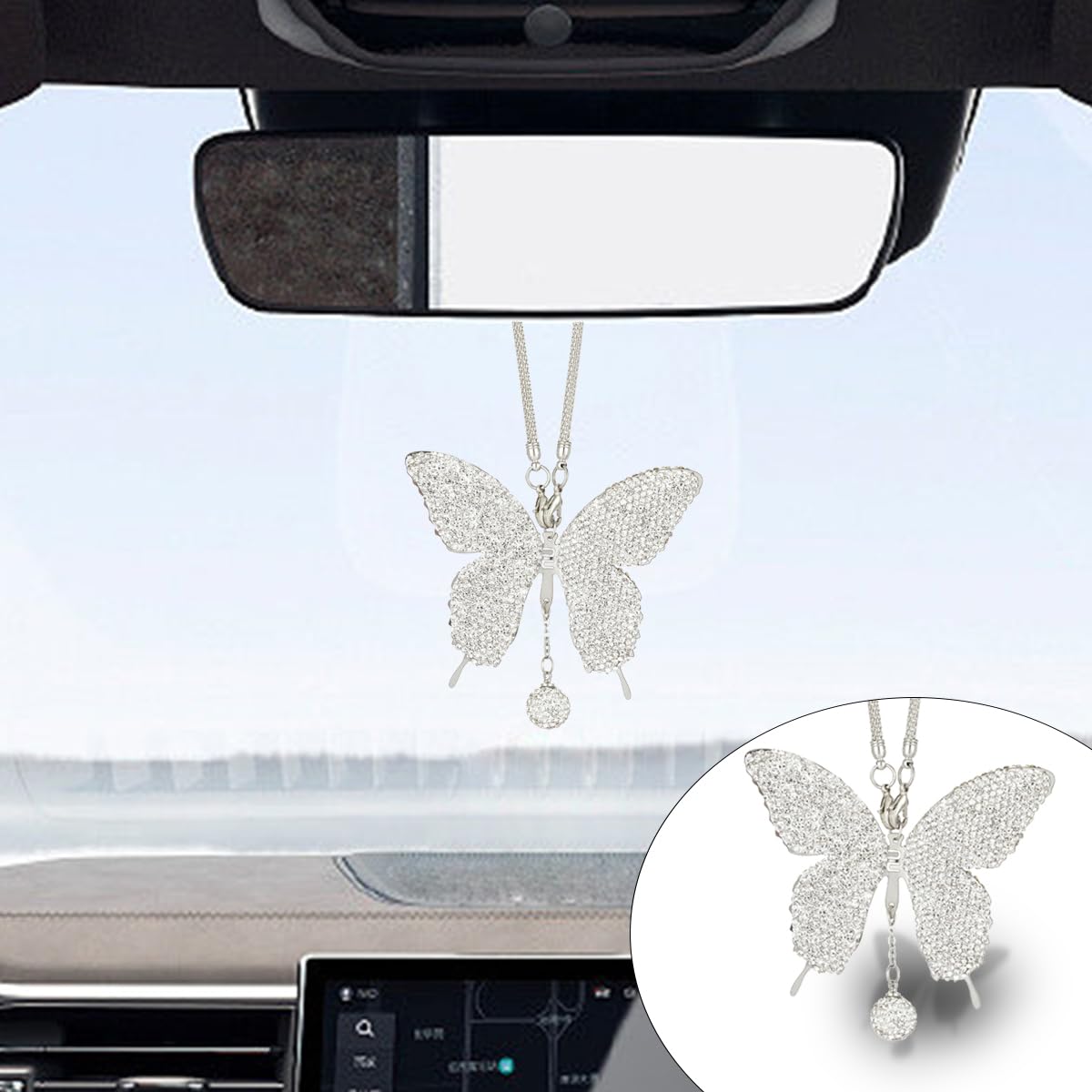 Sparkling Butterfly Rearview Mirror Pendant