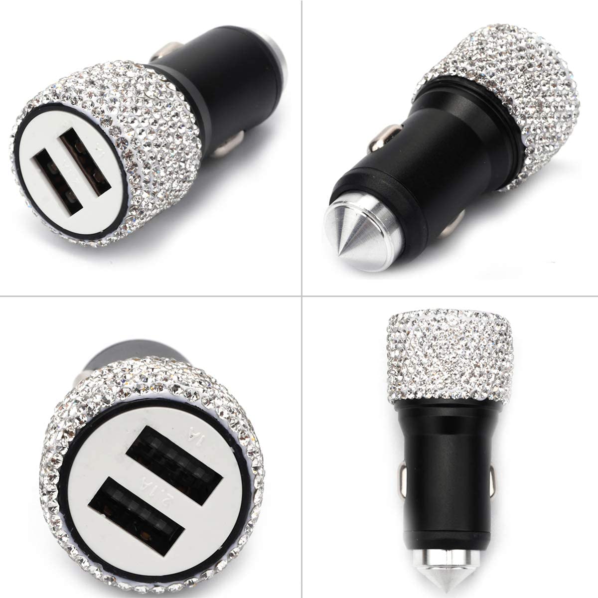 Dual USB Car Charger Handmade Rhinestones Crystal Car Decor - CarsBling - Best Car Gifts & Accessories