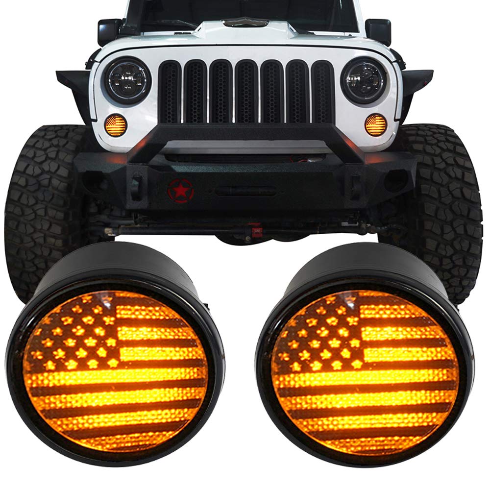 u-Box Wrangler JK US Flag Imaged LED Turn Signal Front Lights: Illuminate Your Path with Patriotism - CarsBling - Best Car Gifts & Accessories