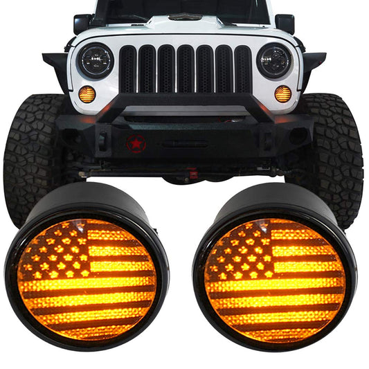 u-Box Wrangler JK US Flag Imaged LED Turn Signal Front Lights: Illuminate Your Path with Patriotism - CarsBling - Best Car Gifts & Accessories