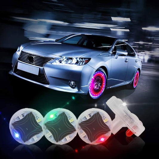 CARLITS Car Tire Wheel Lights, 4pcs Air Valve, Hub Lamp Cap Light with Motion Sensors Colorful LED Tire Light Gas Nozzle for Car Bicycle Motorcycles Accessories - CarsBling - Best Car Gifts & Accessories