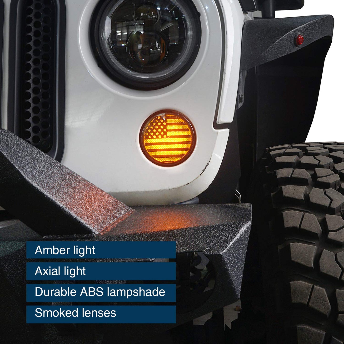 u-Box Wrangler JK US Flag Imaged LED Turn Signal Front Lights: Illuminate Your Path with Patriotism - CarsBling - Best Car Gifts & Accessories