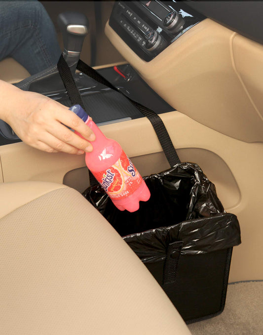 Car Trash Can, Leather Trash Bag Foldable Hanging bin - CarsBling - Best Car Gifts & Accessories