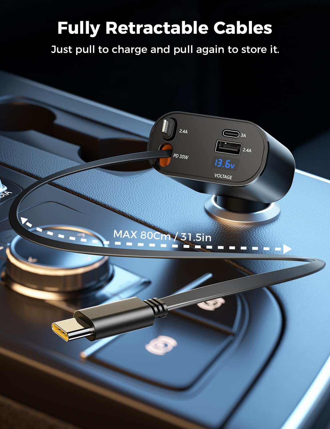 SUPERONE Retractable Car Charger 4 in 1: Fast Charging Solution for Your Devices - CarsBling - Best Car Gifts & Accessories