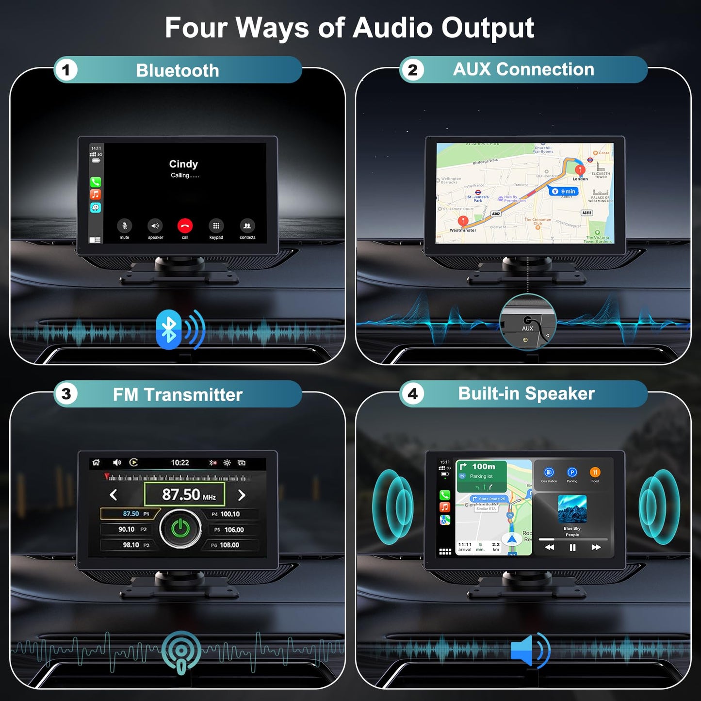 Portable 9in Wireless Apple Carplay and Android Auto Touch Screen with 4K Dash Cam - CarsBling - Best Car Gifts & Accessories