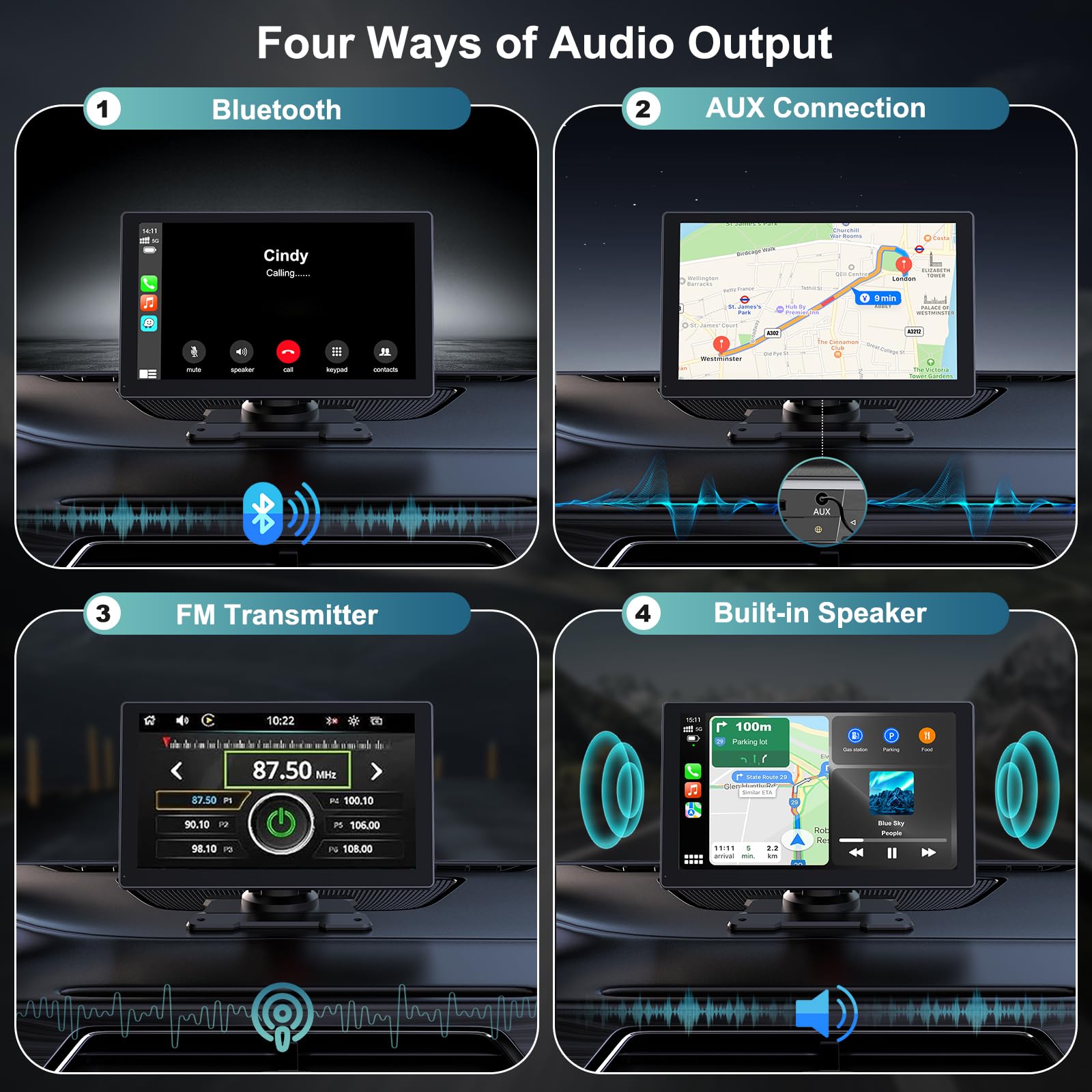 Portable 9in Wireless Apple Carplay and Android Auto Touch Screen with 4K Dash Cam - CarsBling - Best Car Gifts & Accessories
