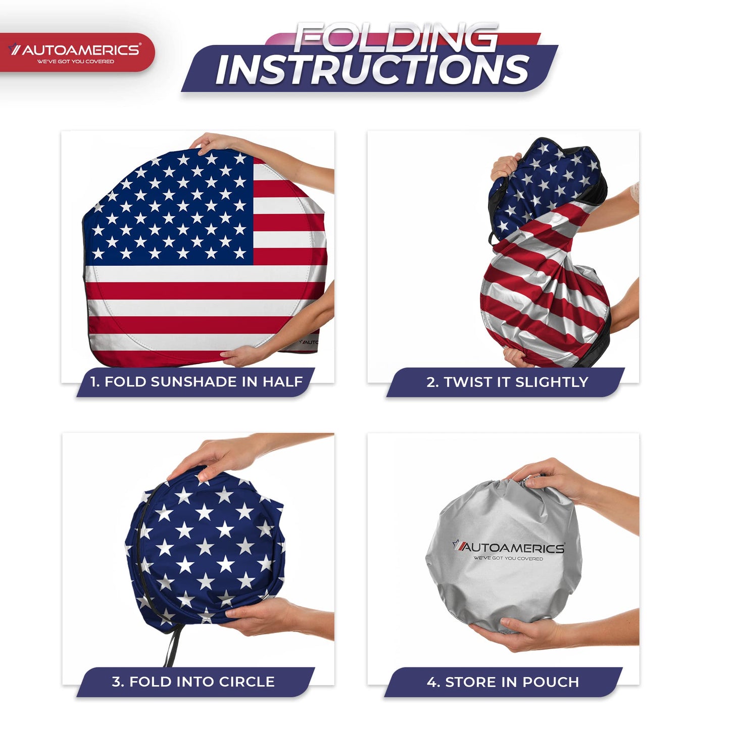 Windshield Sun Shade, American Flag Design - CarsBling - Best Car Gifts & Accessories
