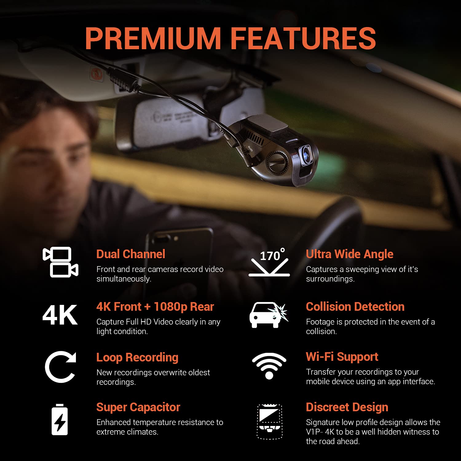 4K Car Front Dash Cam + Rear Wi-Fi 170° Wide Angle Rear Cam - CarsBling - Best Car Gifts & Accessories