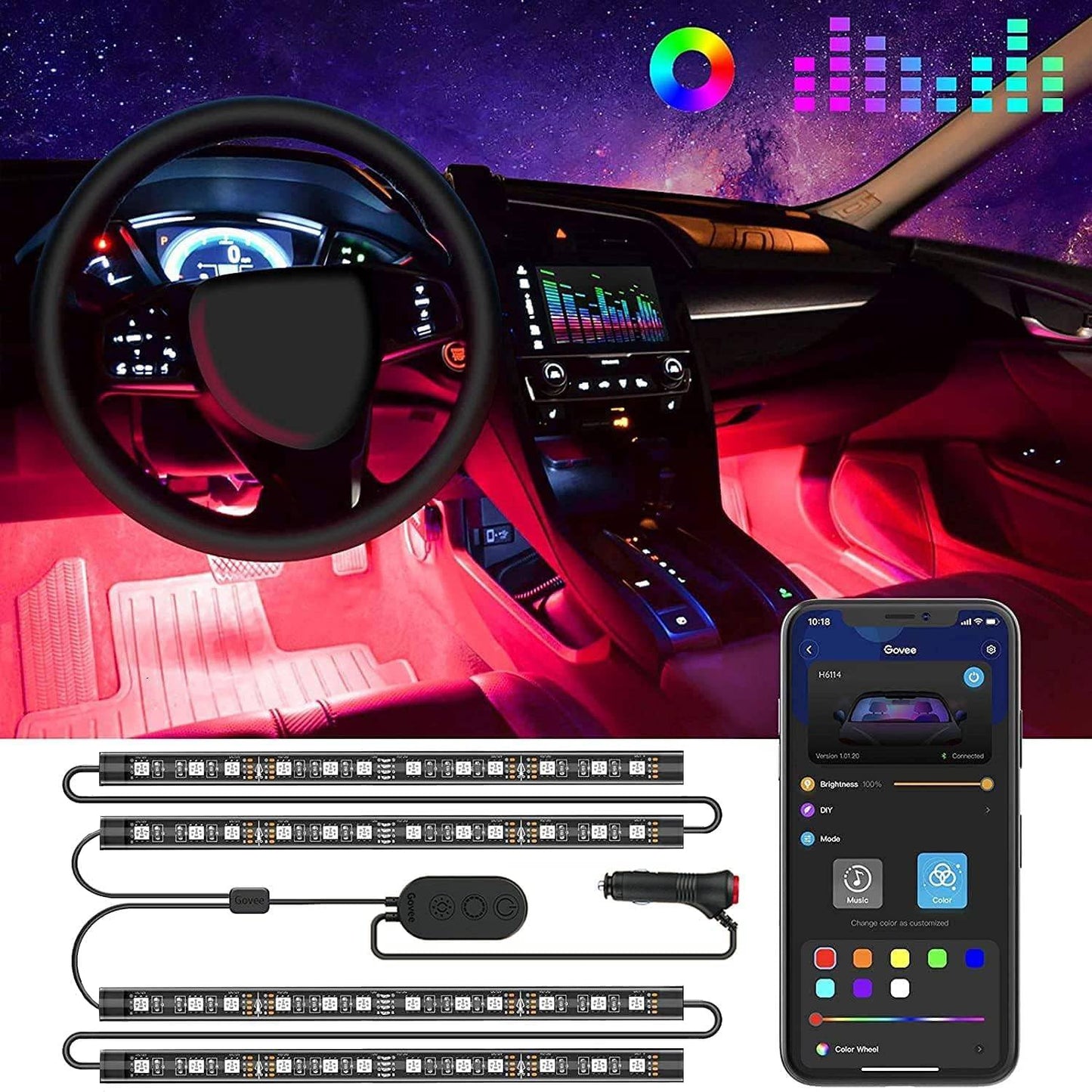 Car LED Lights with App Control, RGB Interior Lights - CarsBling - Best Car Gifts & Accessories