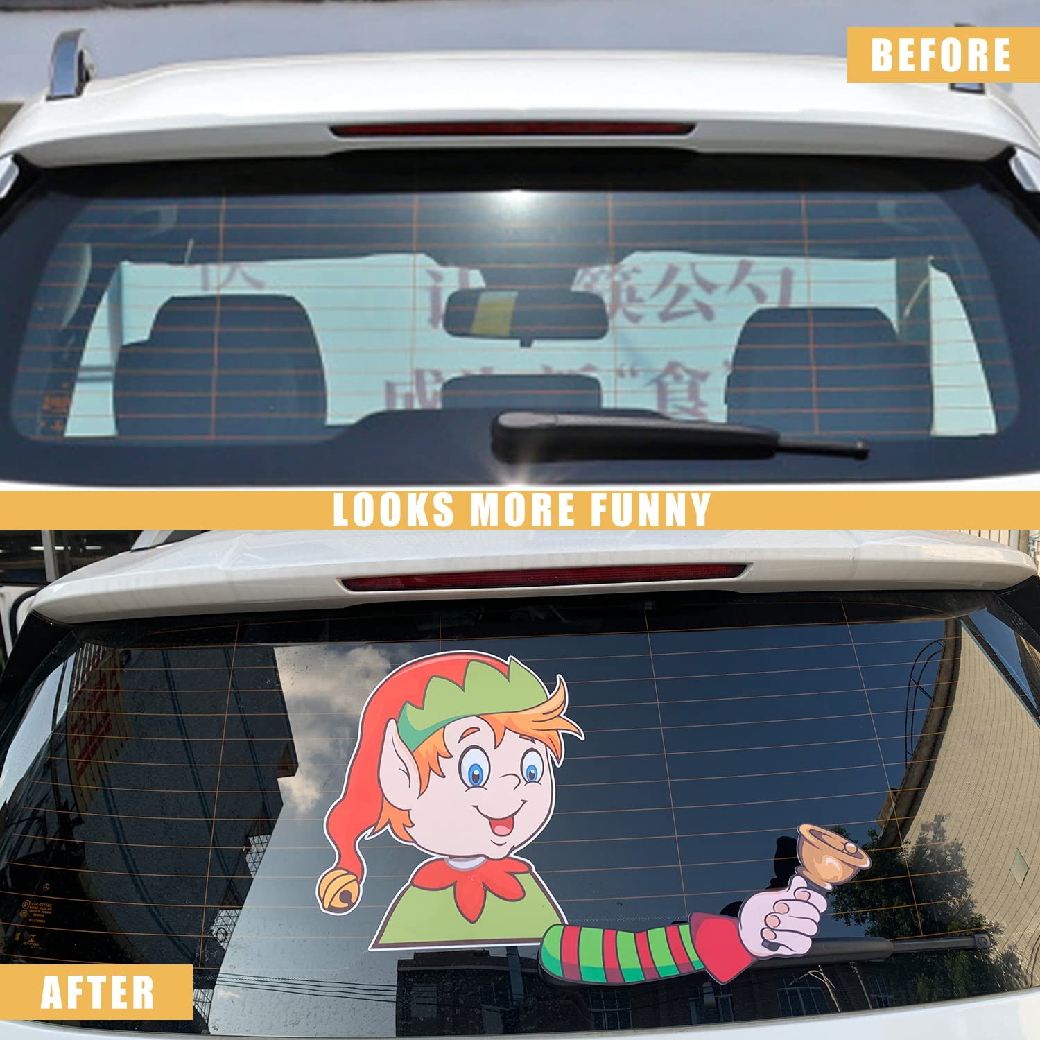 Christmas Elf Rear Wiper Sticker, Reusable Rear Windshield Wiper Decal - CarsBling - Best Car Gifts & Accessories