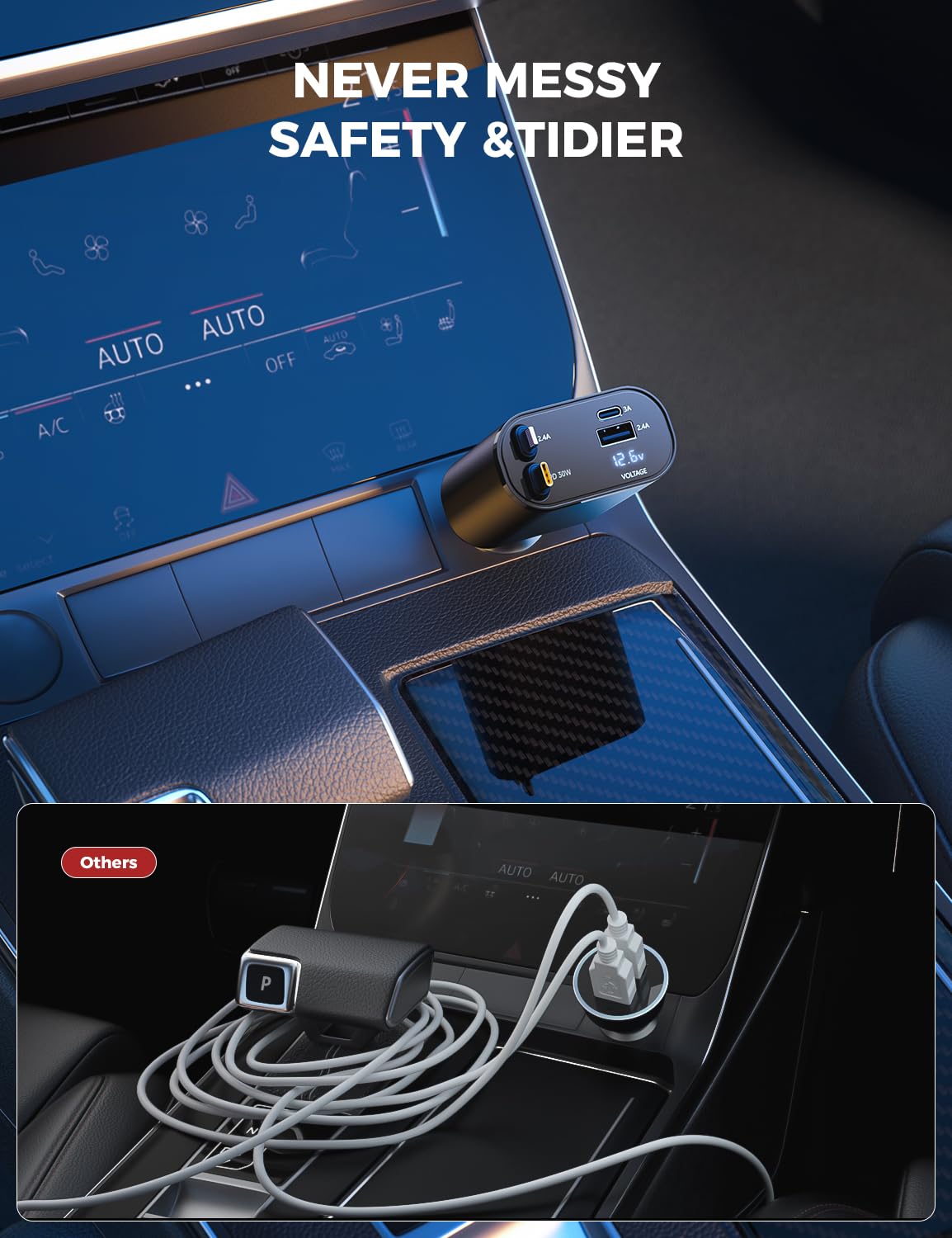 SUPERONE Retractable Car Charger 4 in 1: Fast Charging Solution for Your Devices - CarsBling - Best Car Gifts & Accessories