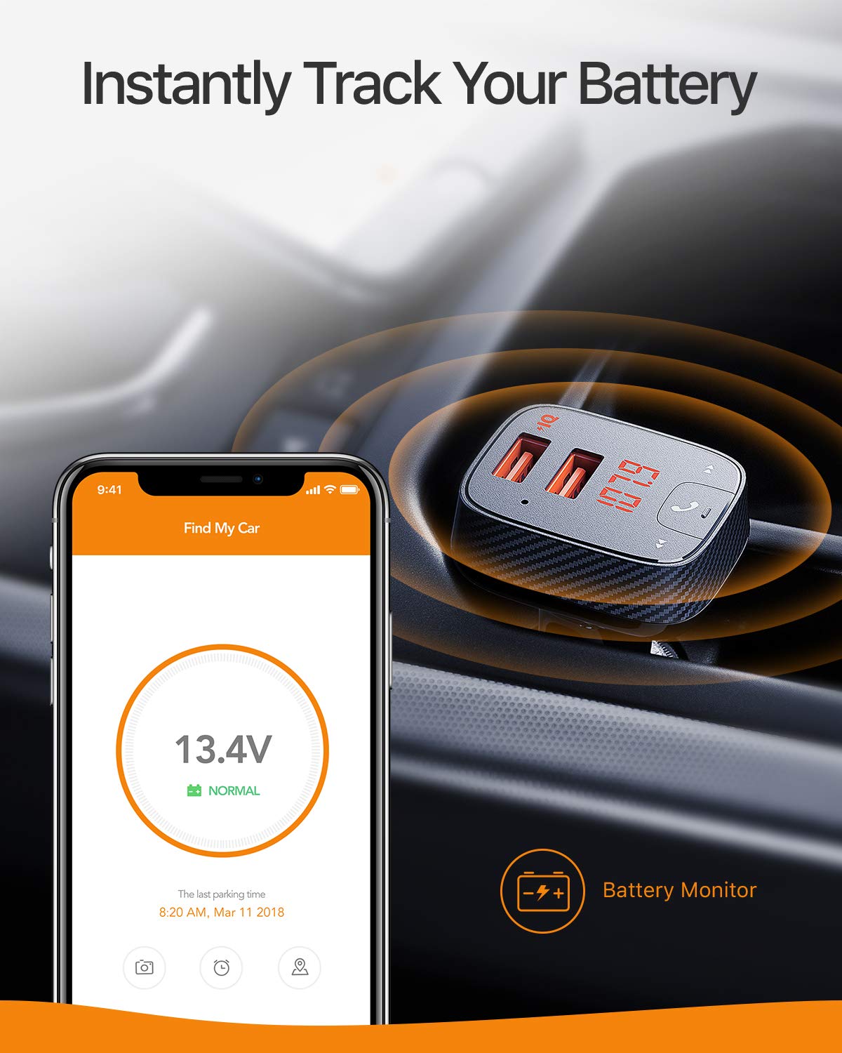SmartCharge F2 Bluetooth FM Transmitter with Car Locator - CarsBling - Best Car Gifts & Accessories