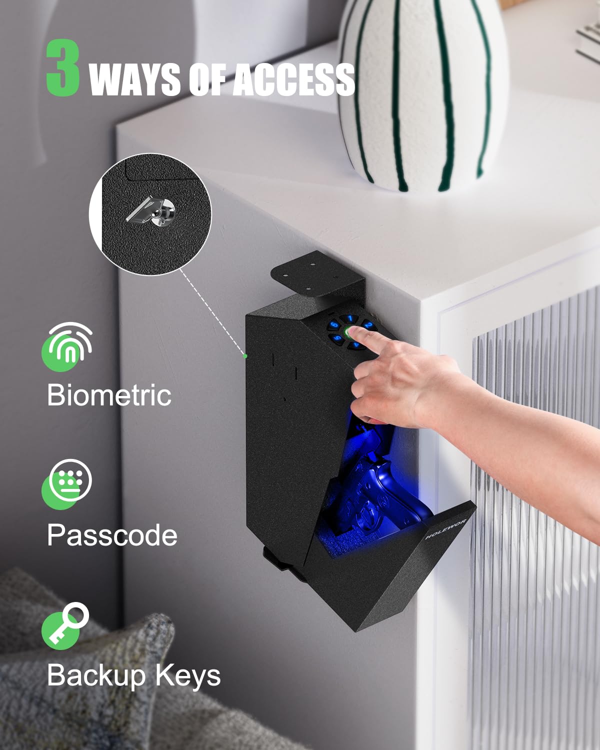 Gun Safe, Biometric Pistol Safe Fingerprint Quick Access - CarsBling - Best Car Gifts & Accessories
