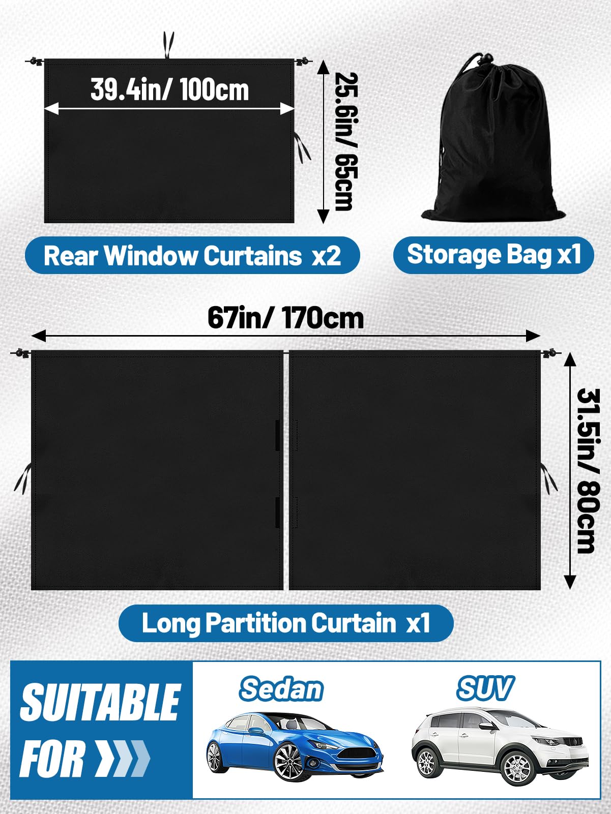 Car Privacy Curtains - 95% Light Blocking - CarsBling - Best Car Gifts & Accessories