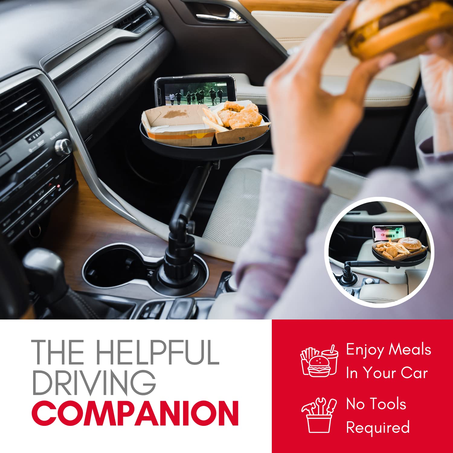 Cup Holder Tray- Adjustable Car Food Tray with Phone Slot - CarsBling - Best Car Gifts & Accessories