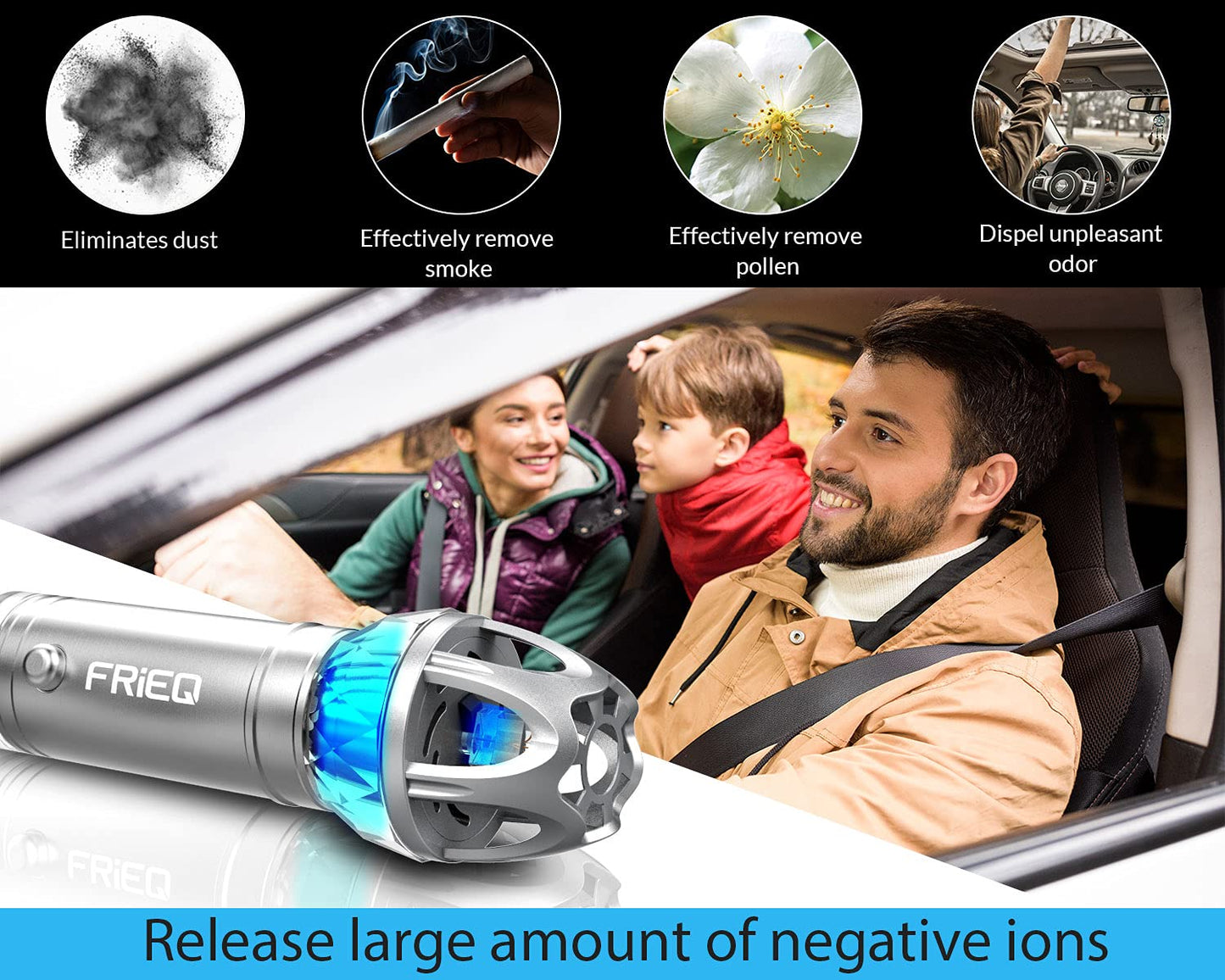 FRiEQ Car Air Purifier and Ionic Air Purifier - CarsBling - Best Car Gifts & Accessories
