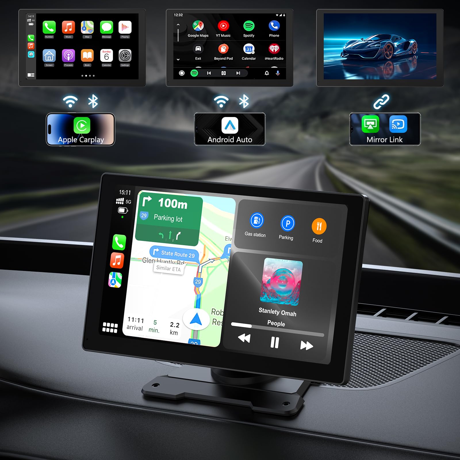 Portable 9in Wireless Apple Carplay and Android Auto Touch Screen with 4K Dash Cam - CarsBling - Best Car Gifts & Accessories