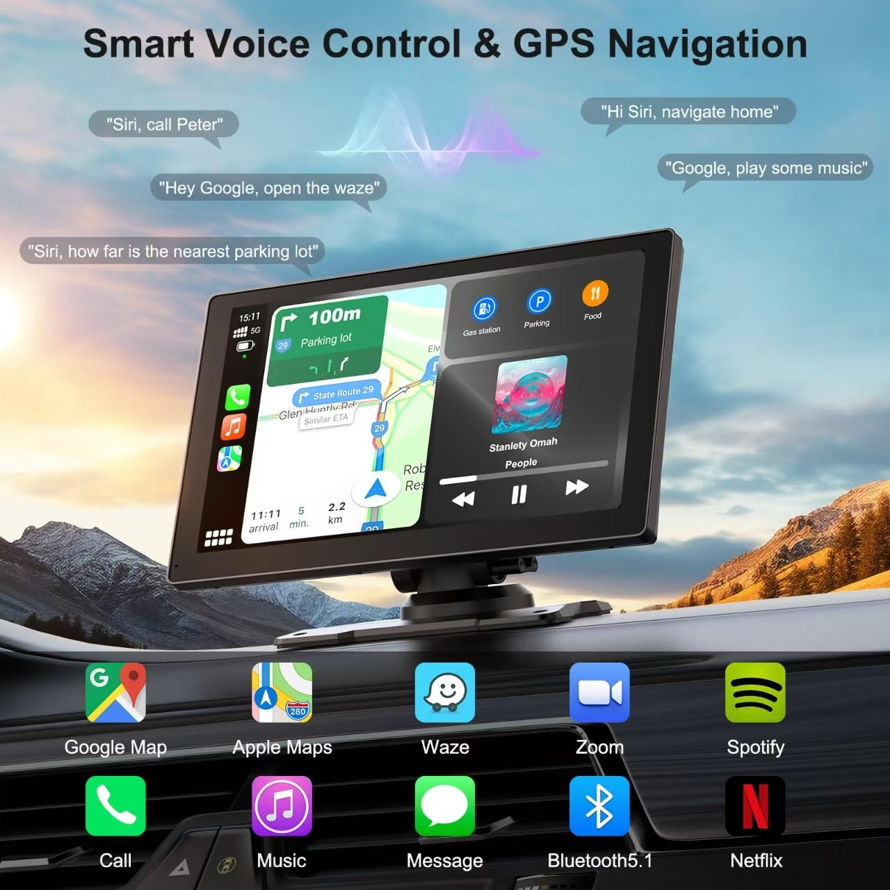 Portable 9in Wireless Apple Carplay and Android Auto Touch Screen with 4K Dash Cam - CarsBling - Best Car Gifts & Accessories