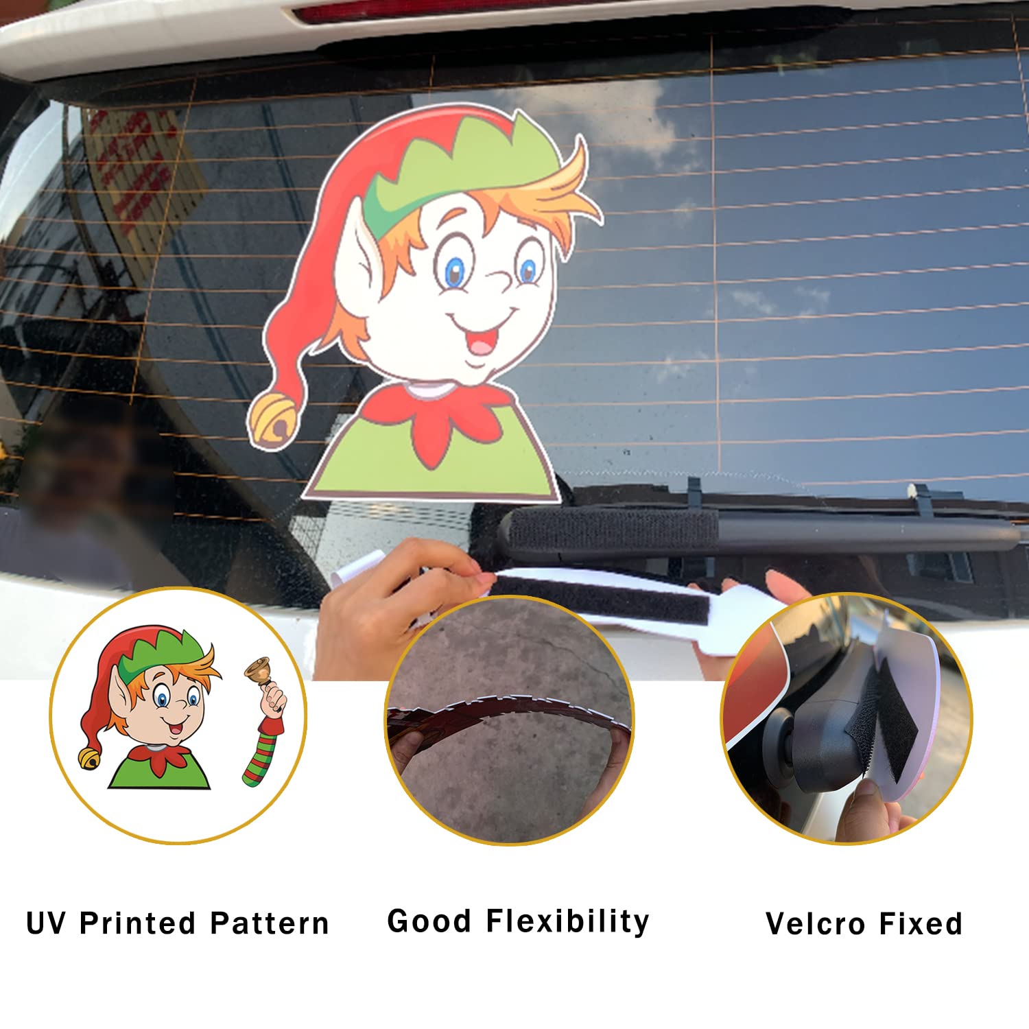 Christmas Elf Rear Wiper Sticker, Reusable Rear Windshield Wiper Decal - CarsBling - Best Car Gifts & Accessories
