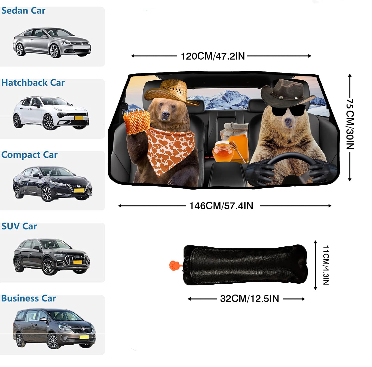 Windshield Sun Shade Umbrella Bear Sunshade - CarsBling - Best Car Gifts & Accessories