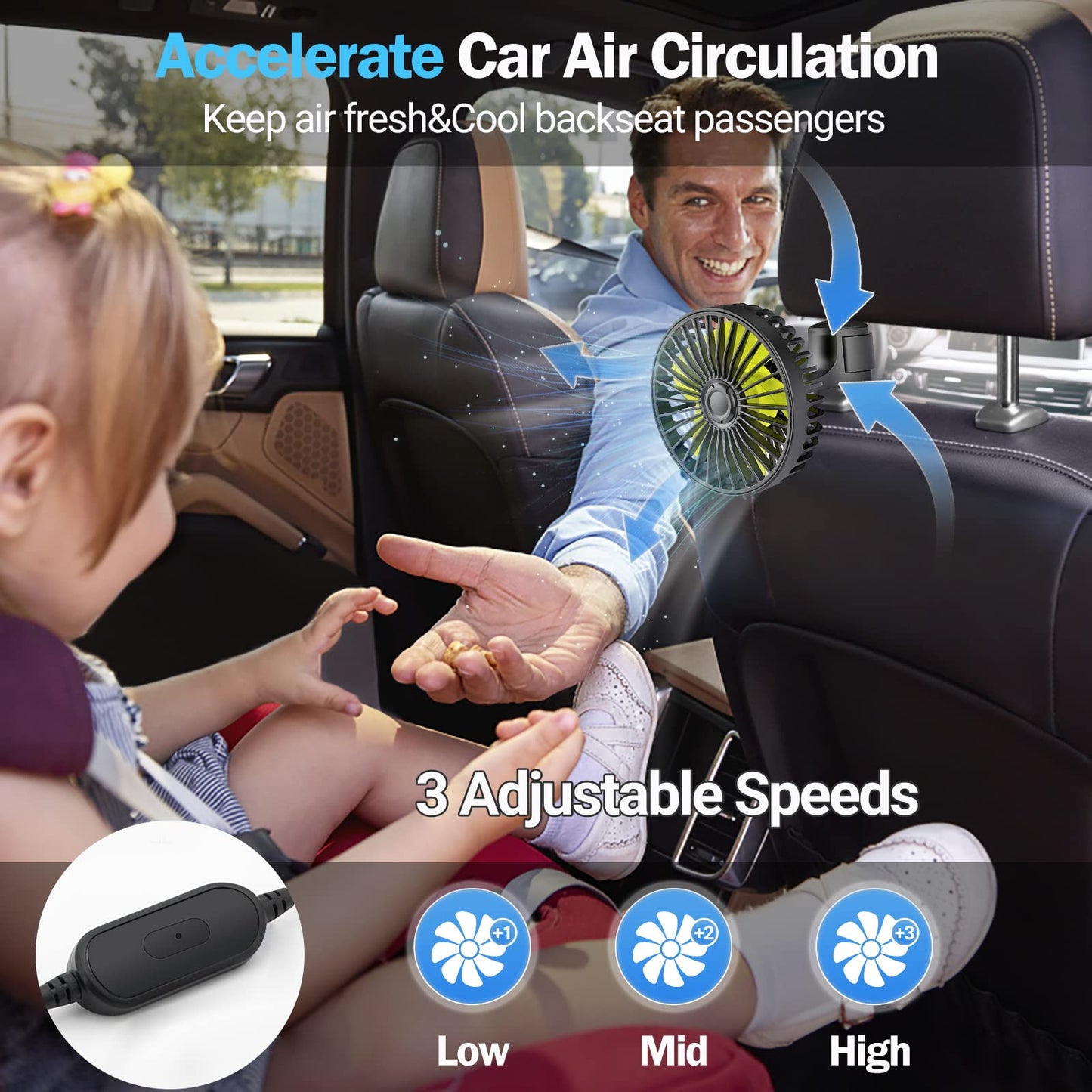USB Car Seat Fans for Backseat Baby, Electric Cooling Fan - CarsBling - Best Car Gifts & Accessories