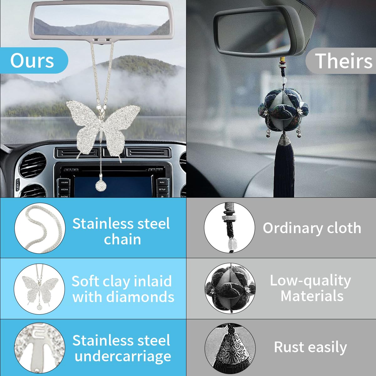 Sparkling Butterfly Rearview Mirror Pendant