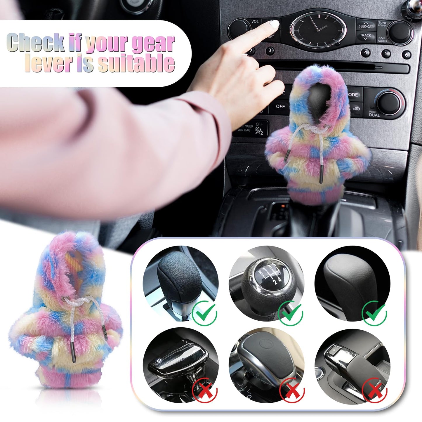 Colorful Plush Car Shift Knob Hoodie - CarsBling - Best Car Gifts & Accessories