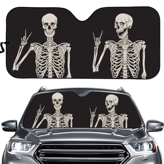 Funny Skull Car Windshield Sunshade Gothic Hippie Skeleton Sun Visor - CarsBling - Best Car Gifts & Accessories