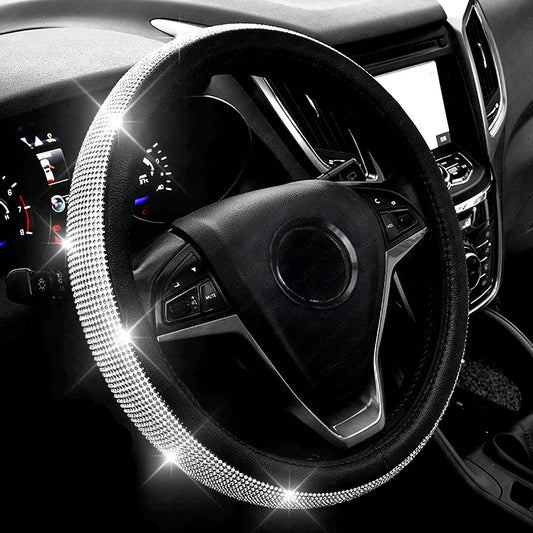 Diamond Leather Steering Wheel Cover with Bling Bling Crystal Rhinestones - CarsBling - Best Car Gifts & Accessories