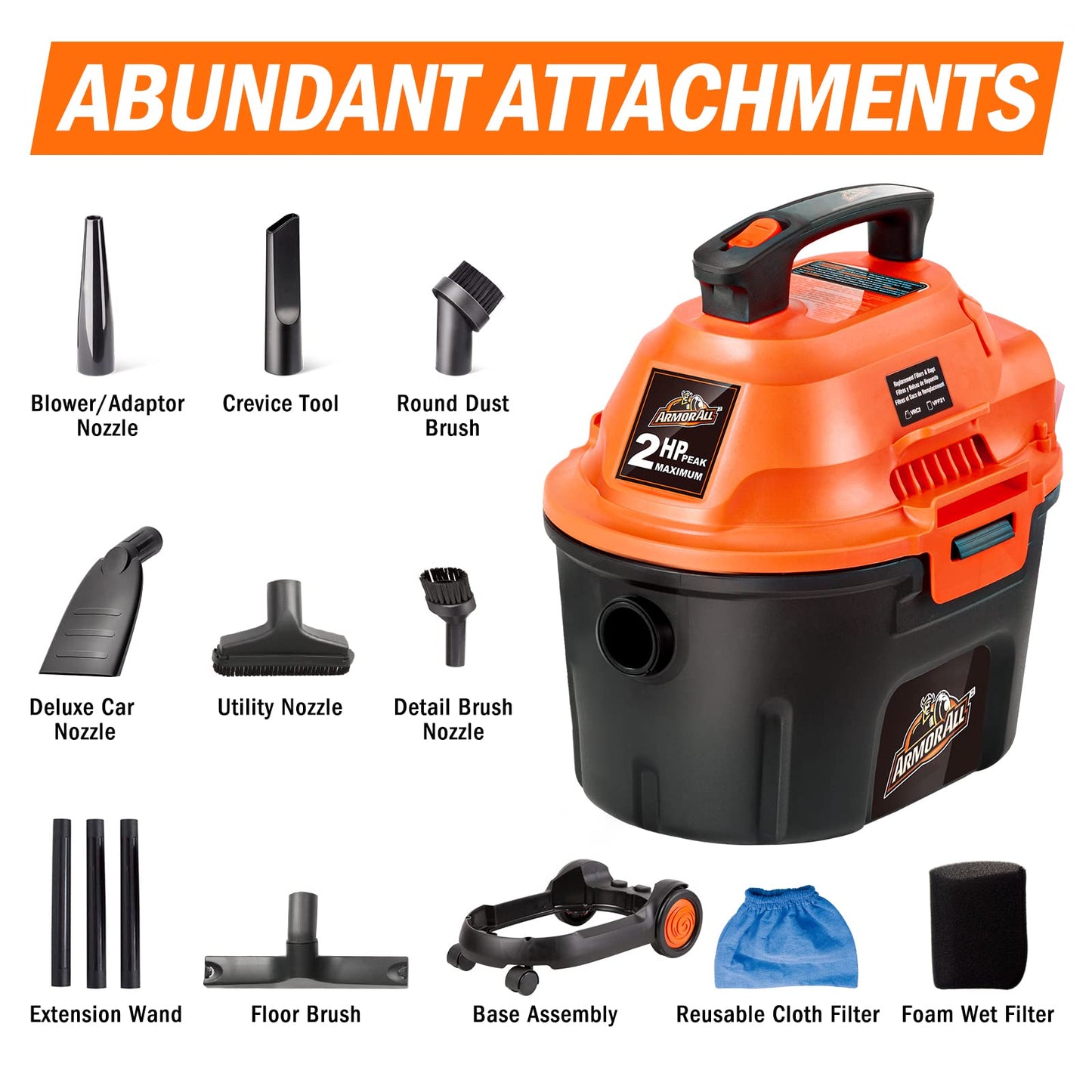 2.5 Gallon Utility Wet/Dry Car Vac, Orange - CarsBling - Best Car Gifts & Accessories