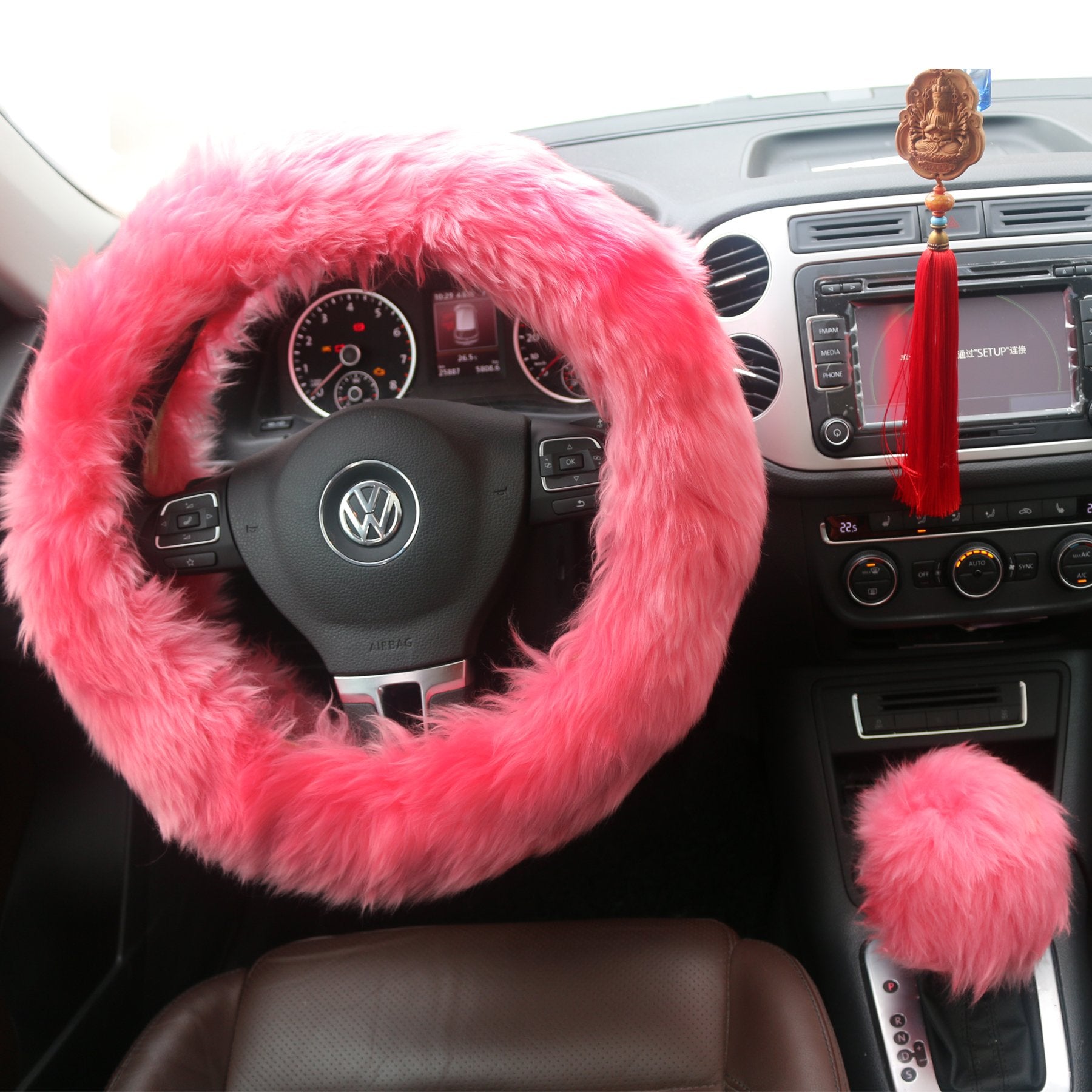 Winter Warm Faux Wool Steering Wheel Cover Set - CarsBling - Best Car Gifts & Accessories