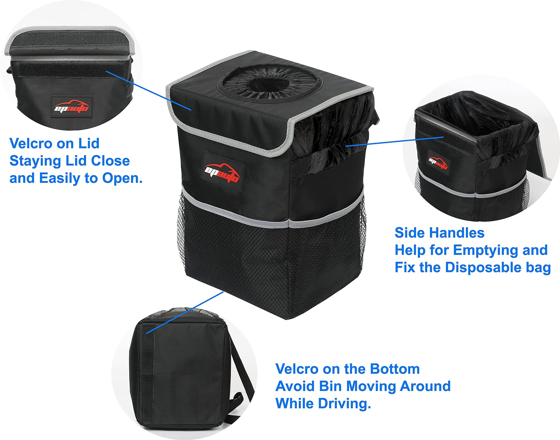 Waterproof Car Trash Can with Lid and Storage Pockets - CarsBling - Best Car Gifts & Accessories
