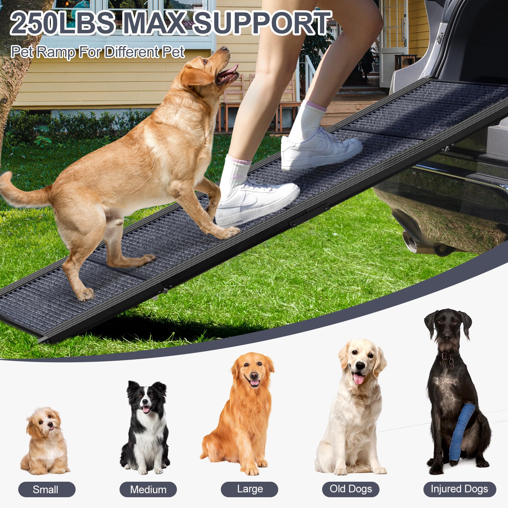 Folding Portable Dog Ramp for Car, 63" Long & 17" Wide - CarsBling - Best Car Gifts & Accessories