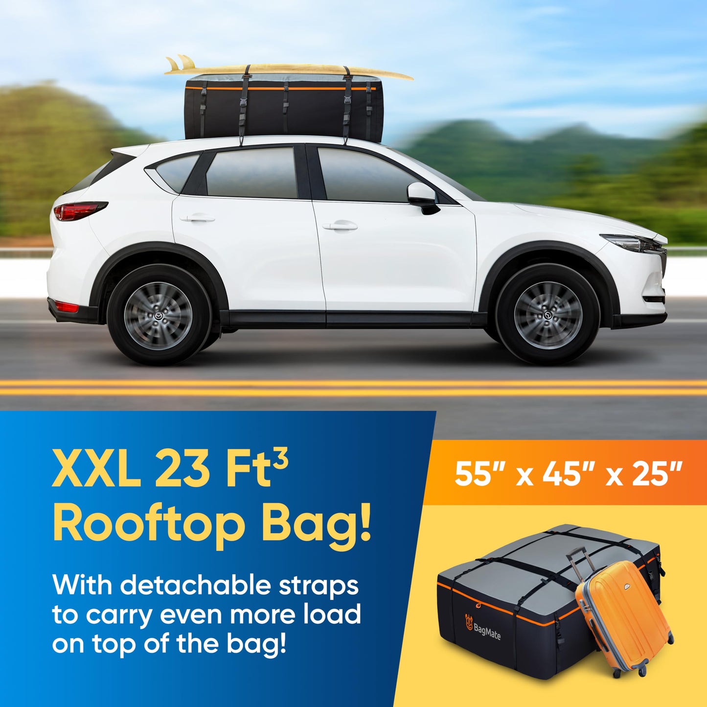 Military-Grade Waterproof Roof Bag, XXL 23 Cubic Feet - CarsBling - Best Car Gifts & Accessories