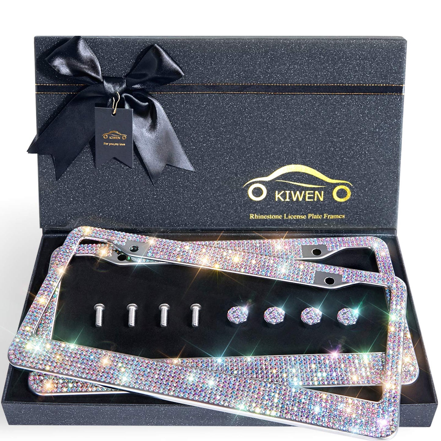 Rhinestone License Plate Frames, 2 Pack with Ribbon Gift Box - CarsBling - Best Car Gifts & Accessories