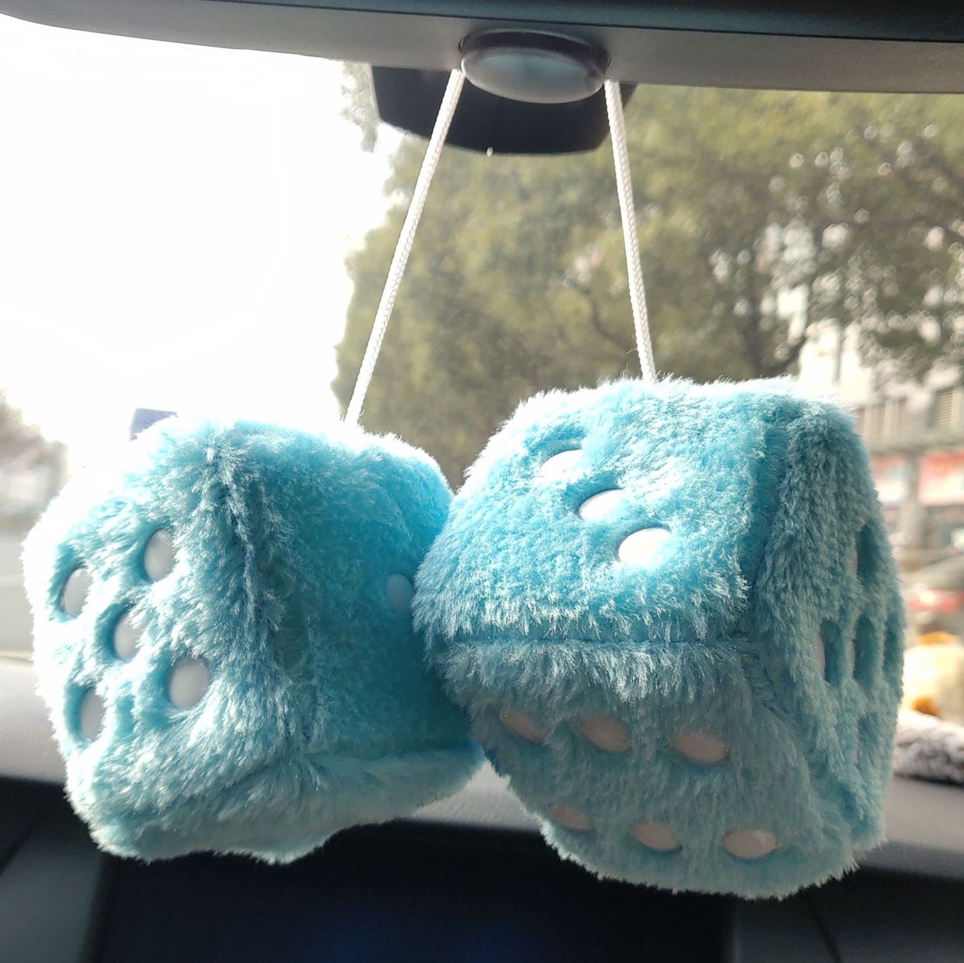 Fuzzy Plush Dice Pair for Car Mirror, Retro 3” Pink Dice - CarsBling - Best Car Gifts & Accessories