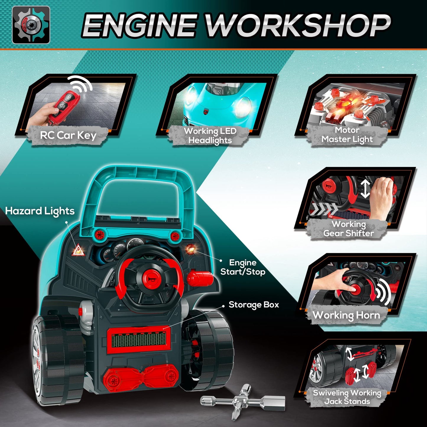 Kids Truck Engine Toy Mechanic Car Repair Set Workshop - CarsBling - Best Car Gifts & Accessories