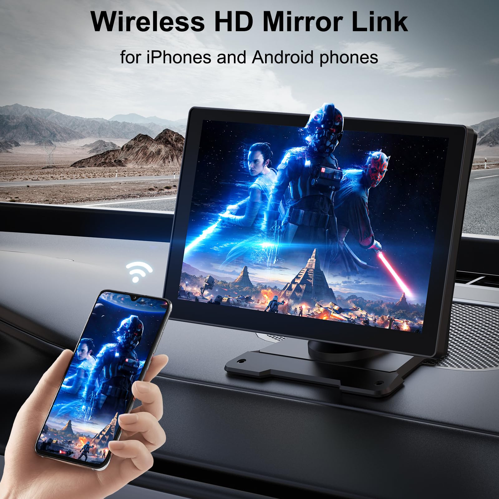 Portable 9in Wireless Apple Carplay and Android Auto Touch Screen with 4K Dash Cam - CarsBling - Best Car Gifts & Accessories