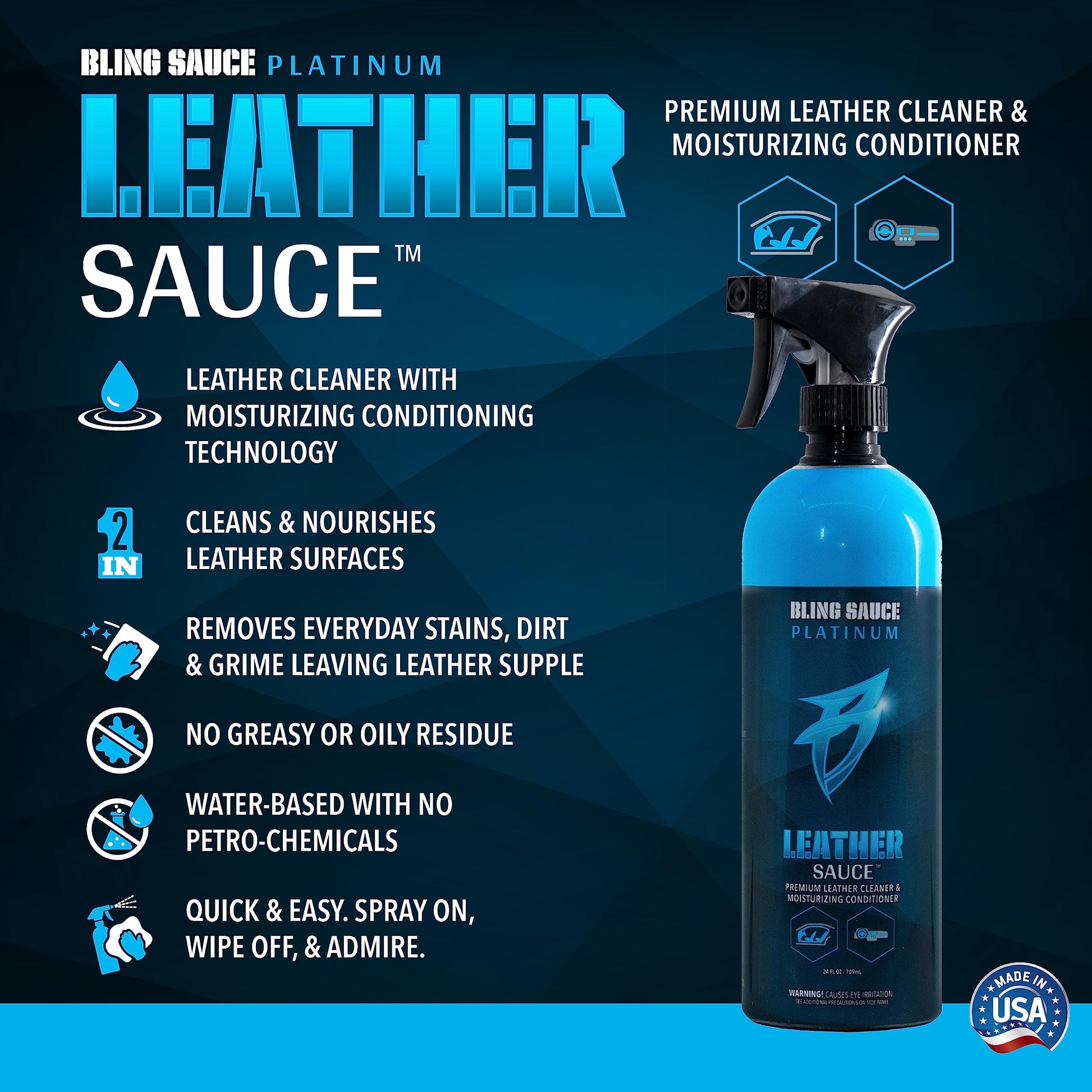 2 in 1 Cleaner and Conditioner for Interior Cars Leather Surfaces - CarsBling - Best Car Gifts & Accessories