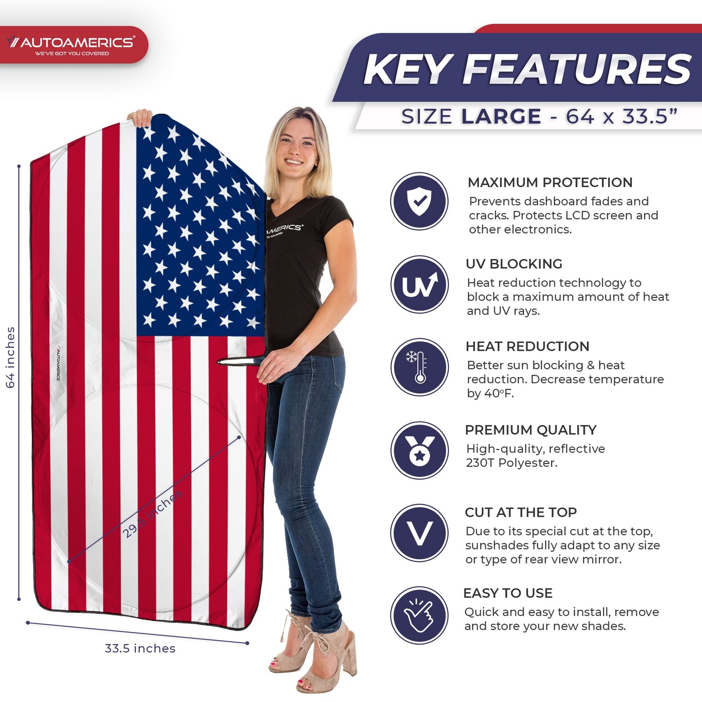 Windshield Sun Shade, American Flag Design - CarsBling - Best Car Gifts & Accessories