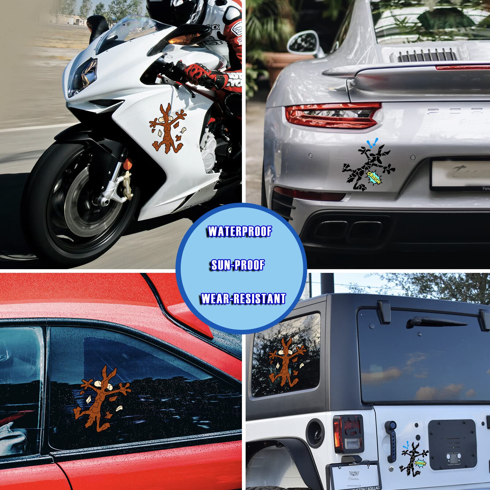 Scratch and Dent Fix Car Stickers - Funny Cartoon Coyote Splash Into Pieces - CarsBling - Best Car Gifts & Accessories