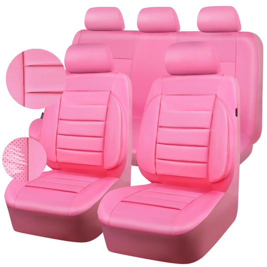 Barbie Pink Leather Seat Covers, Full Set Universal Fit - CarsBling - Best Car Gifts & Accessories