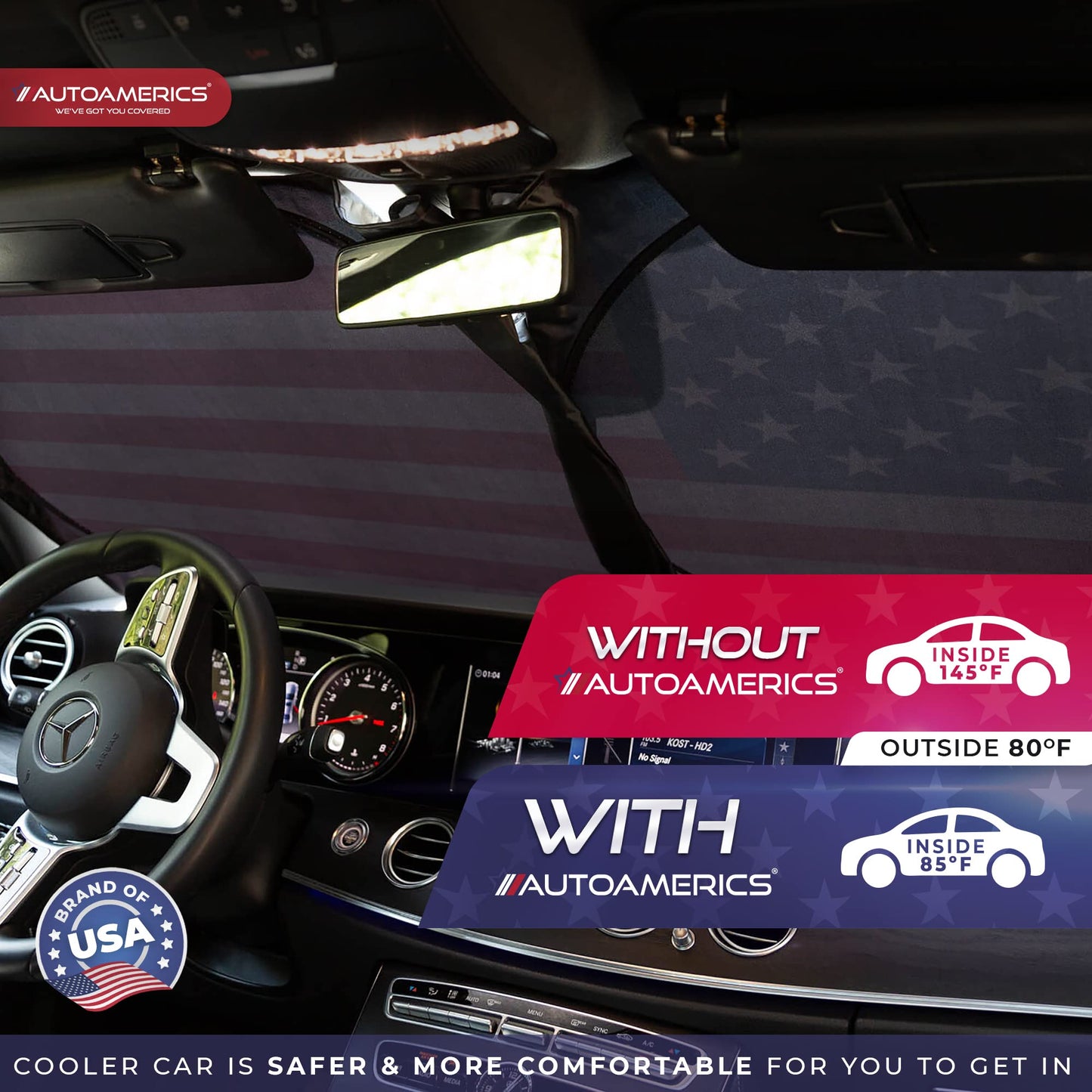 Windshield Sun Shade, American Flag Design - CarsBling - Best Car Gifts & Accessories