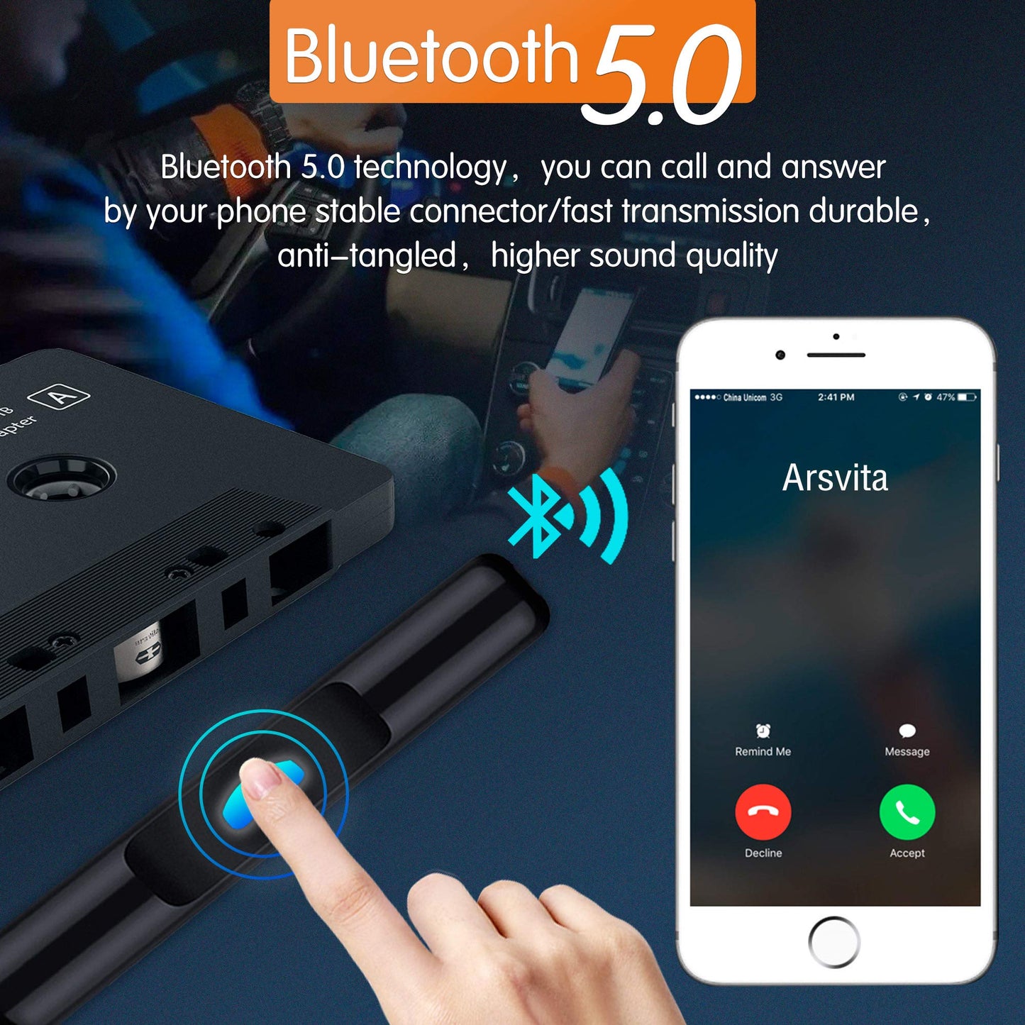 Bluetooth Cassette Receiver, Tape Player Adapter - CarsBling - Best Car Gifts & Accessories