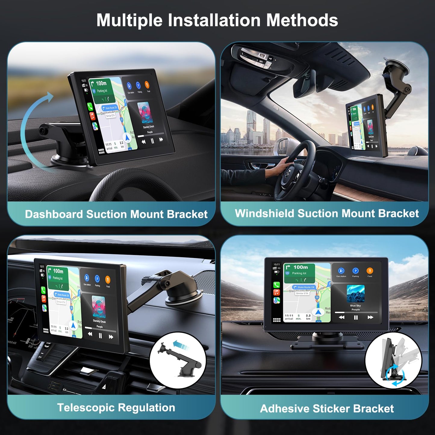 Portable 9in Wireless Apple Carplay and Android Auto Touch Screen with 4K Dash Cam - CarsBling - Best Car Gifts & Accessories