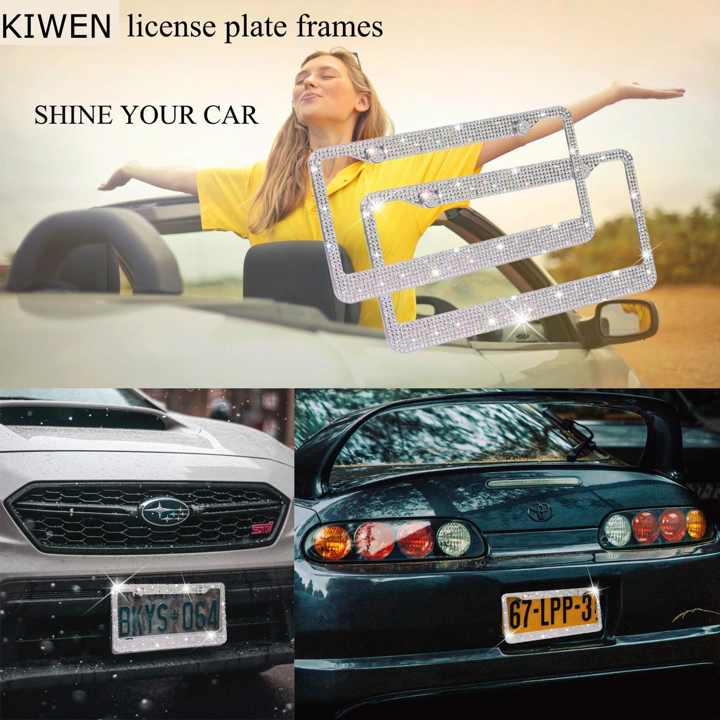 Rhinestone License Plate Frames, 2 Pack with Ribbon Gift Box - CarsBling - Best Car Gifts & Accessories