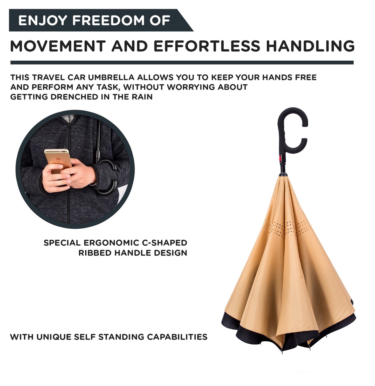 Reverse Inverted Inside Out Umbrella - Upside Down UV Sun Protection Windproof Brella - CarsBling - Best Car Gifts & Accessories
