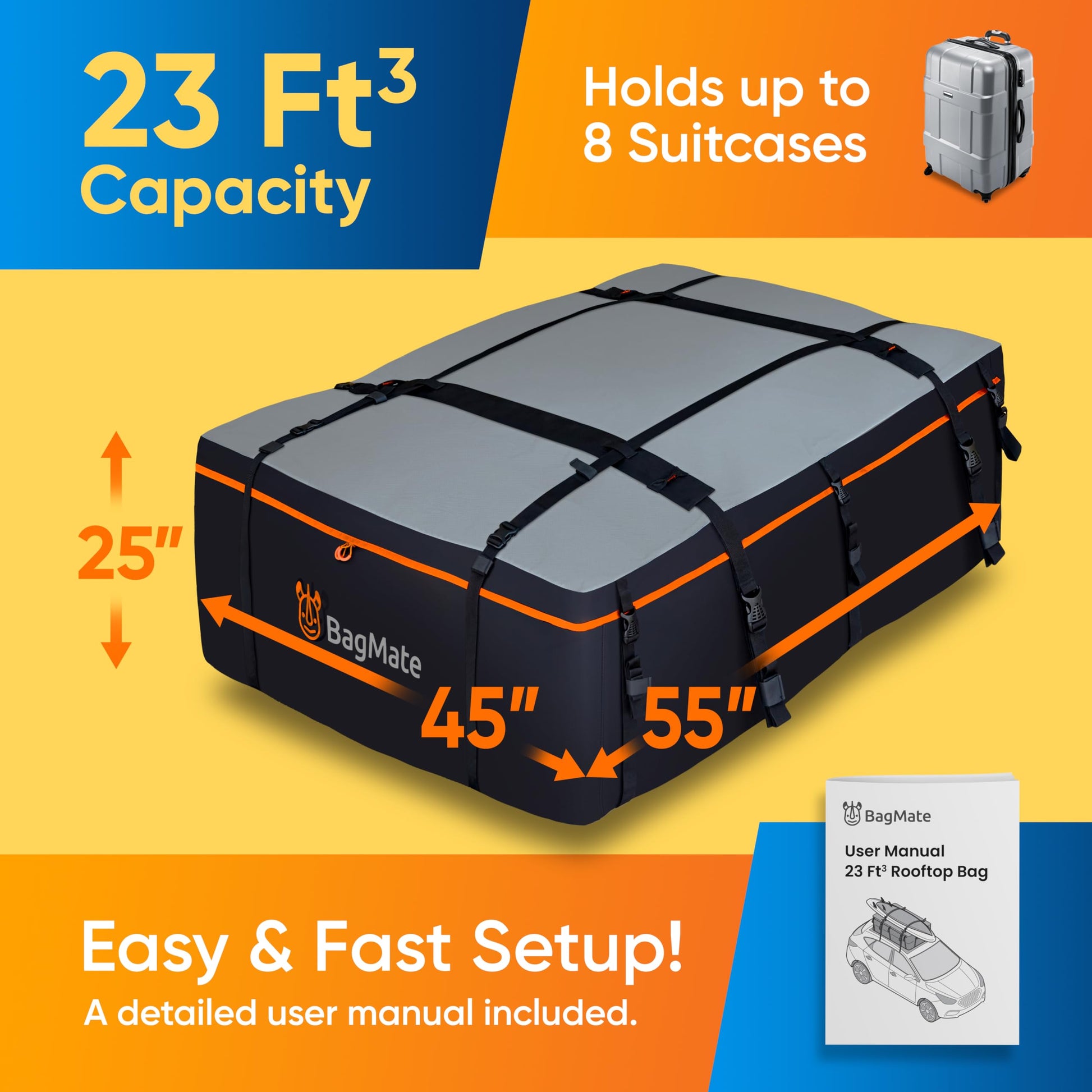 Military-Grade Waterproof Roof Bag, XXL 23 Cubic Feet - CarsBling - Best Car Gifts & Accessories
